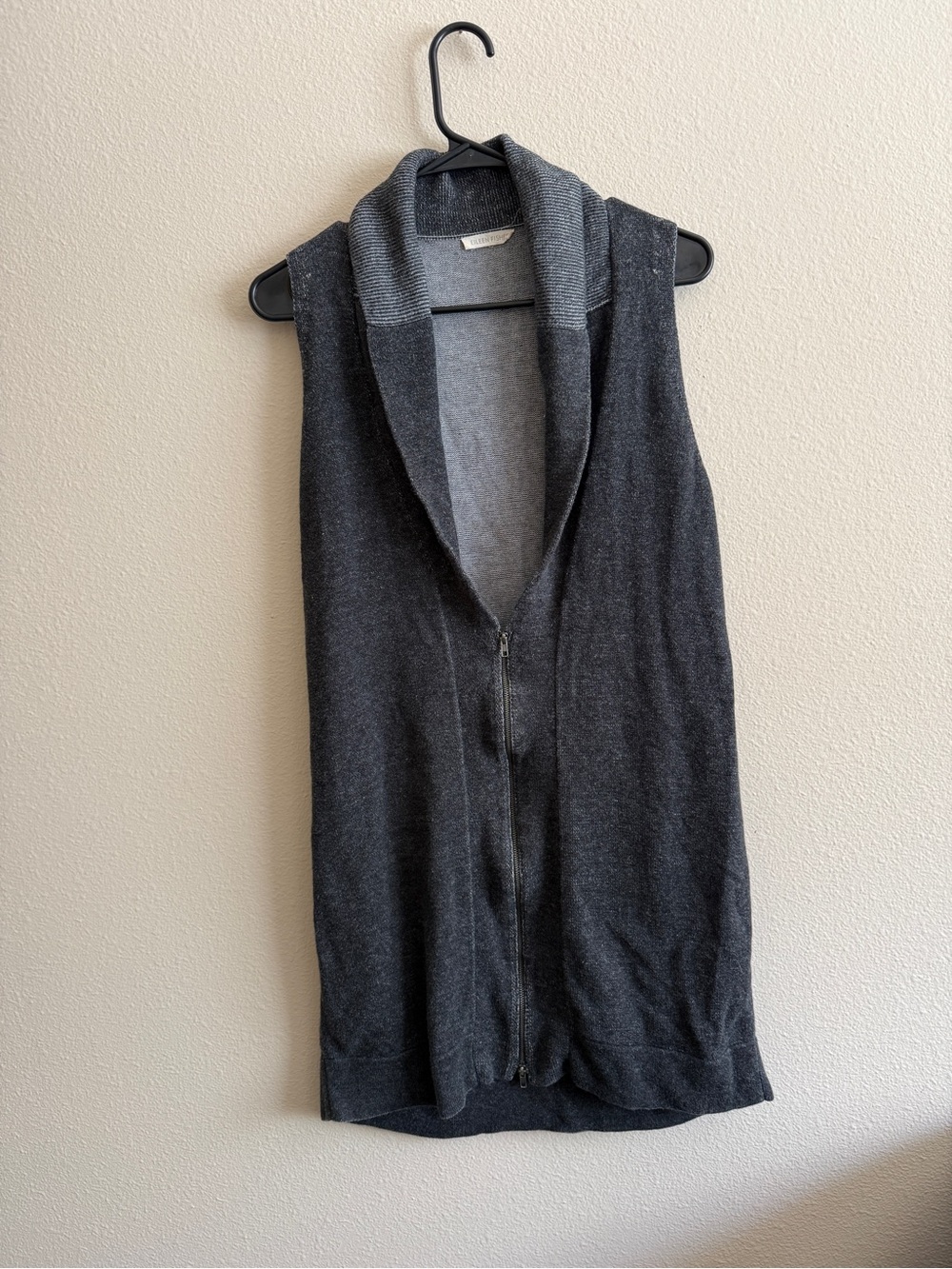 Eileen Fisher Charcoal Gray Shawl Collar Sleeveless Zip Vest